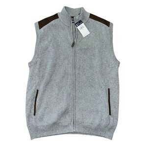 NWT CHAPS Men’s Grey Woven Zip Up Vest Size L